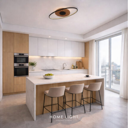 SOLEA 81 LED plafonjera 40W CCT crna drvo home light u prostoru